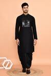 Shop_Arihant Rai Sinha_Black Kurta Silk Embroidered Yoke Metallic Stripe With Dhoti Pant 