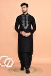 Buy_Arihant Rai Sinha_Black Kurta Silk Embroidery Mirror Geometric Placket With Dhoti Pant _at_Aza_Fashions