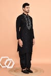 Buy_Arihant Rai Sinha_Black Kurta Silk Embroidery Mirror Geometric Placket With Dhoti Pant 