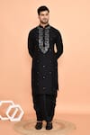 Shop_Arihant Rai Sinha_Black Kurta Silk Embroidery Mirror Geometric Placket With Dhoti Pant 