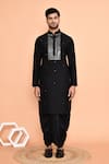 Shop_Arihant Rai Sinha_Black Kurta Silk Embroidery Mirror Geometric With Dhoti Pant _Online_at_Aza_Fashions