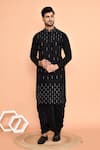 Buy_Arihant Rai Sinha_Black Kurta Silk Embroidery Mirror Linear With Dhoti Pant _at_Aza_Fashions