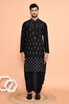 Shop_Arihant Rai Sinha_Black Kurta Silk Embroidery Mirror Linear With Dhoti Pant _Online_at_Aza_Fashions