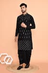 Shop_Arihant Rai Sinha_Black Kurta Silk Embroidery Mirror Linear With Dhoti Pant 