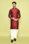 Buy_Arihant Rai Sinha_Maroon Kurta Silk Plain With Dhoti Pant _at_Aza_Fashions