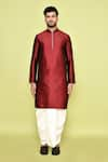 Shop_Arihant Rai Sinha_Maroon Kurta Silk Plain With Dhoti Pant _Online_at_Aza_Fashions