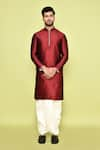 Shop_Arihant Rai Sinha_Maroon Kurta Silk Plain With Dhoti Pant 