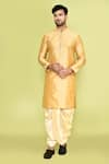 Buy_Arihant Rai Sinha_Yellow Art Silk Plain Straight Kurta With Dhoti Pant _at_Aza_Fashions