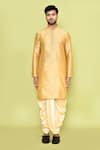 Shop_Arihant Rai Sinha_Yellow Art Silk Plain Straight Kurta With Dhoti Pant _Online_at_Aza_Fashions