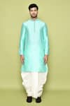 Shop_Arihant Rai Sinha_Green Art Silk Plain Straight Kurta With Dhoti Pant _Online_at_Aza_Fashions