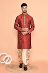 Buy_Arihant Rai Sinha_Maroon Art Silk Embroidery Butti Miniature Straight Kurta With Dhoti Pant _at_Aza_Fashions