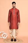 Shop_Arihant Rai Sinha_Maroon Art Silk Embroidery Butti Miniature Straight Kurta With Dhoti Pant _Online_at_Aza_Fashions