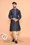 Buy_Arihant Rai Sinha_Blue Art Silk Embroidery Butti Straight Miniature Kurta With Dhoti Pant _at_Aza_Fashions