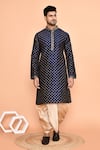 Arihant Rai Sinha_Blue Art Silk Embroidery Butti Straight Miniature Kurta With Dhoti Pant _at_Aza_Fashions