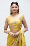 Buy_Nakita Singh_Yellow Organze Embroidered Gota Round Chand Sitara Saree With Blouse 