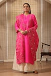 Buy_Rekha Agra_Pink Kurta Silk Embroidered Notched Round Straight Palazzo Set _at_Aza_Fashions