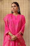 Rekha Agra_Pink Kurta Silk Embroidered Notched Round Straight Palazzo Set _Online_at_Aza_Fashions