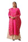 Shop_Rekha Agra_Pink Kurta Silk Embroidered Notched Round Straight Palazzo Set _Online_at_Aza_Fashions