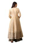 Rekha Agra_Gold Silk Tissue Hand Painted Floral V Neck Embroidered Anarkali Set _Online_at_Aza_Fashions