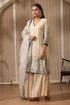 Buy_Rekha Agra_Cream Chanderi Botanic V Neck Hand Print Kurta Set _at_Aza_Fashions