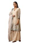 Shop_Rekha Agra_Cream Chanderi Botanic V Neck Hand Print Kurta Set _Online_at_Aza_Fashions