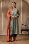 Buy_Rekha Agra_Blue Tissue Embroidered Zari Notched Round Gota Yoke Kurta Salwar Set _at_Aza_Fashions