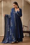 Buy_Rekha Agra_Blue Mukaish Chanderi Printed Lace V Neck Detailed Anarkali Set _at_Aza_Fashions