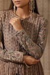 Buy_Rekha Agra_Beige Mukaish Chanderi Hand Block Print Floral Anarkali And Jacket Round Set With 