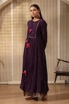 Rekha Agra_Purple Chanderi Kalidar Hand Block Print Detailed Anarkali Set _Online_at_Aza_Fashions