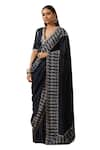 Shop_Rekha Agra_Blue Cotton Crinkle Mukaish Hand Printed Paisley V Pre-draped Saree With Blouse _Online_at_Aza_Fashions