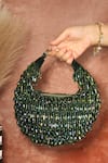 Shop_Aloha by PS_Green Glass Crystal Velvet Half Crescent Shaped Bag _at_Aza_Fashions