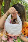 Buy_Aloha by PS_White Glass Crystal Velvet Tassel Embellished Bag _at_Aza_Fashions