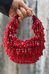 Buy_Aloha by PS_Red Glass Crystal Half Crescent Shaped Velvet Bag _at_Aza_Fashions