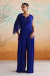 Buy_Seema Thukral_Blue Georgette Embellished Resham Asymmetric Hazel Floral Sequin Jumpsuit _at_Aza_Fashions