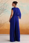 Seema Thukral_Blue Georgette Embellished Resham Asymmetric Hazel Floral Sequin Jumpsuit _Online_at_Aza_Fashions