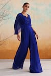 Buy_Seema Thukral_Blue Georgette Embellished Resham Asymmetric Hazel Floral Sequin Jumpsuit _Online_at_Aza_Fashions