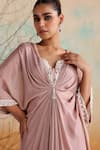 Shop_Seema Thukral_Pink Chiffon Embellished Resham Asymmetric Jasmine Bead Draped Kaftan 