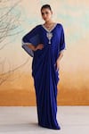 Buy_Seema Thukral_Blue Chiffon Embellished Resham Asymmetric Hana Mirrorwork Draped Kaftan _at_Aza_Fashions