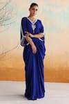 Buy_Seema Thukral_Blue Chiffon Embellished Resham Asymmetric Hana Mirrorwork Draped Kaftan _Online_at_Aza_Fashions