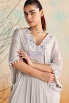 Buy_Seema Thukral_Grey Chiffon Embellished Zari Square Rosa Floral Embroidered Kaftan 