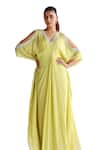 Buy_Seema Thukral_Green Chiffon Embellished Zari V-neck Rue Mirrorwork Draped Kaftan _Online_at_Aza_Fashions