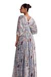 Buy_Seema Thukral_Blue Georgette Embellished Zari V-neck Danica Floral Print Draped Kaftan _Online_at_Aza_Fashions