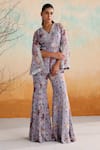 Seema Thukral_Purple Georgette Embellished Zari Nasrin Floral Print Jacket With Flared Pant _Online