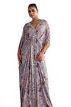 Seema Thukral_Purple Georgette Embellished Zari V-neck Floral Print Draped Kaftan _Online