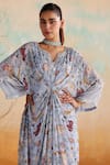 Shop_Seema Thukral_Blue Georgette Embellished Zari Notched Kalina Floral Print Kaftan _Online_at_Aza_Fashions