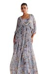 Buy_Seema Thukral_Blue Georgette Embellished Zari Kaftan V-neck Calla Floral Print With Bralette 