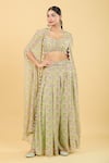 Basanti - Kapde Aur Koffee_Green Georgette Printed Tree Cape Open Tropical And Sharara Set _at_Aza_Fashions