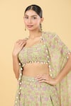 Buy_Basanti - Kapde Aur Koffee_Green Georgette Printed Tree Cape Open Tropical And Sharara Set 