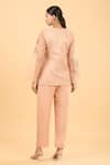 Shop_Chambray & Co._Peach Embroidery Thread Round Chanderi Applique Shirt And Pant Set _at_Aza_Fashions