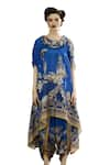 Rajdeep Ranawat_Blue Tunic Silk Block Printed Floral Cowl Lavanya Draped And Dhoti Pant Set _Online